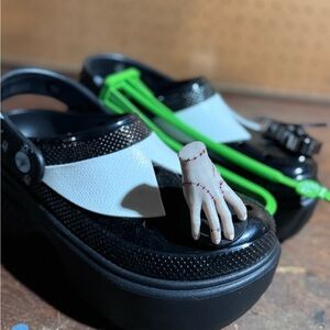 Wednesday CROCS Black and White Clogs with Fun Charms